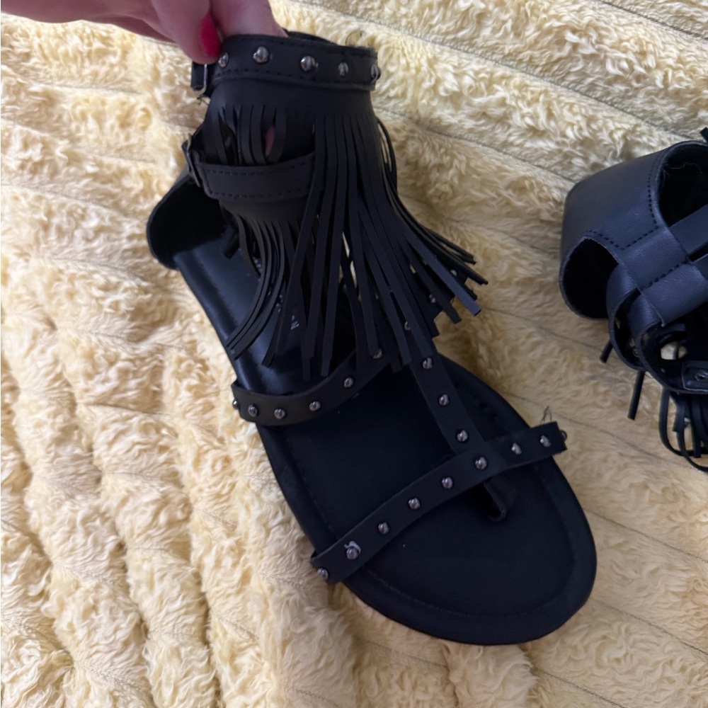 Women’s Torrid Black Fringe Sandals western Boho size 9 - Picture 3 of 7